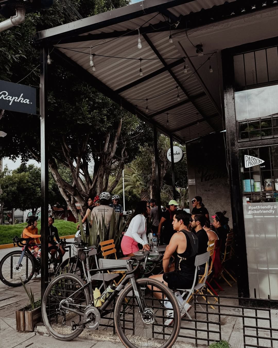 Cyclists enjoying coffee